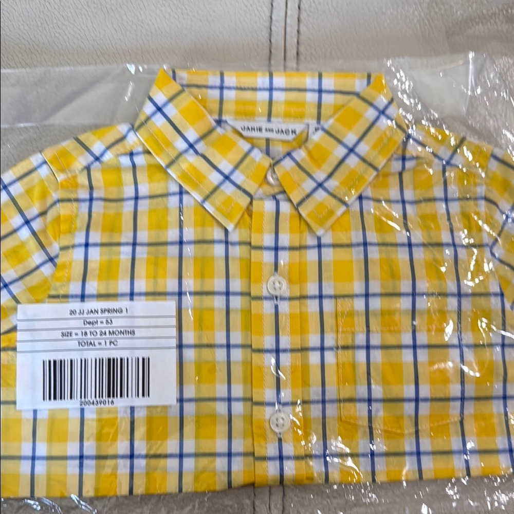 Janie and Jack Yellow and Blue Plaid Button Down Shirt